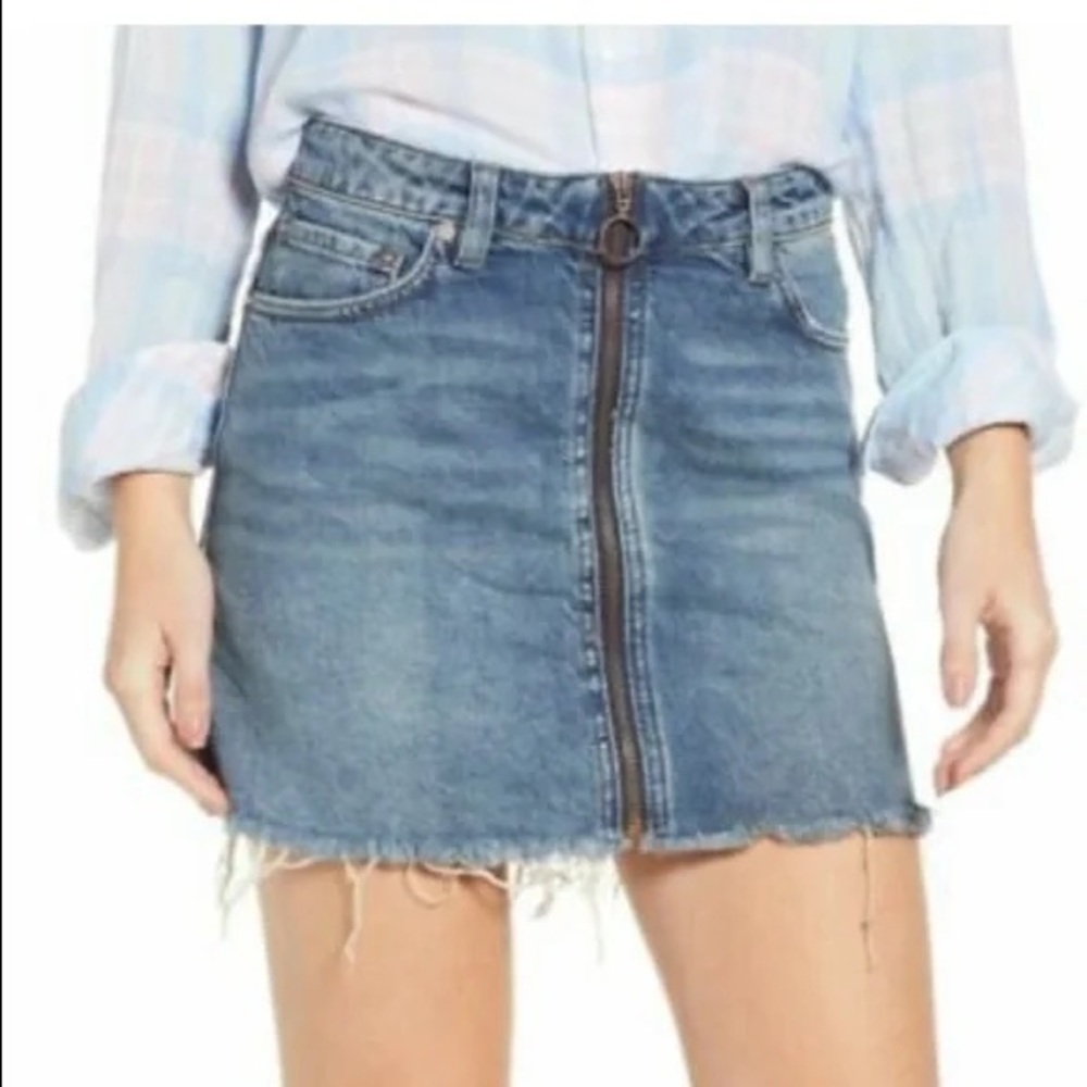 Free People Zip It Up Raw‎ Hem Denim Mini Skirt
